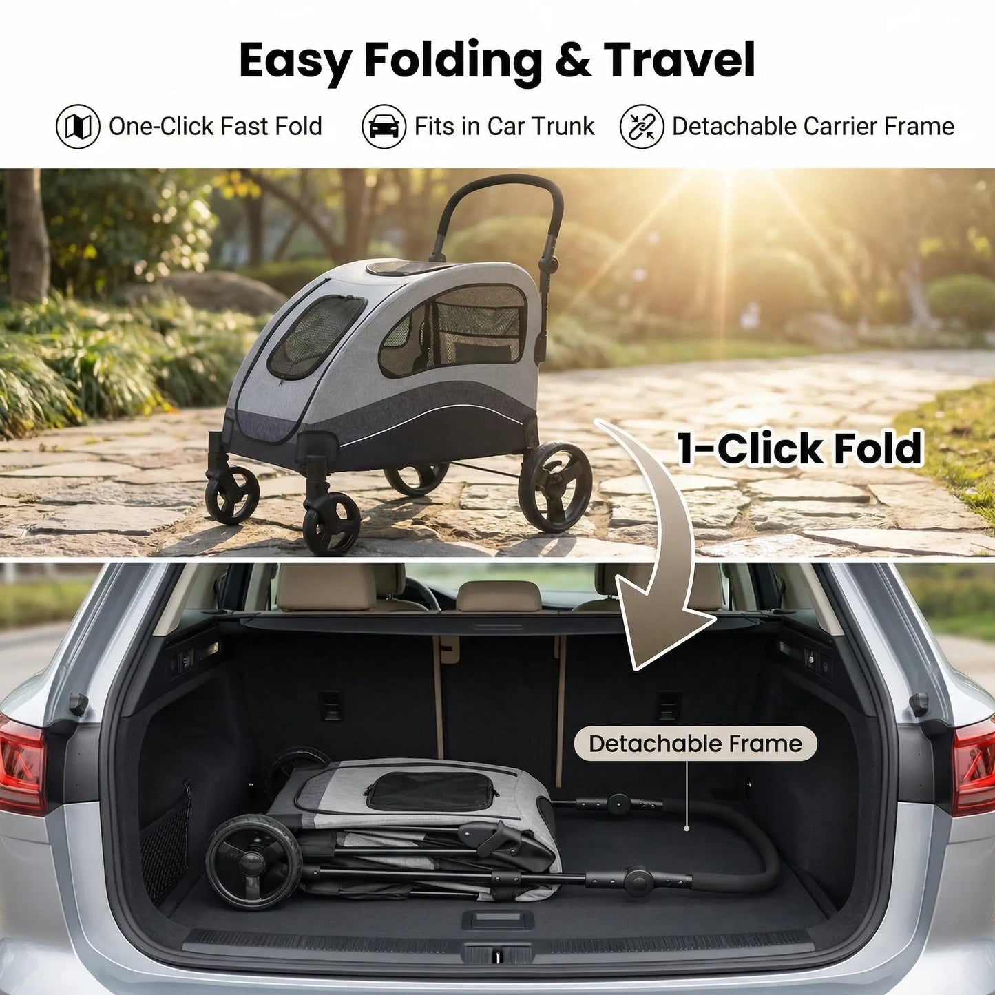 HiMISS Collapsible Dog Stroller Wagon With 360 Degree Swivel