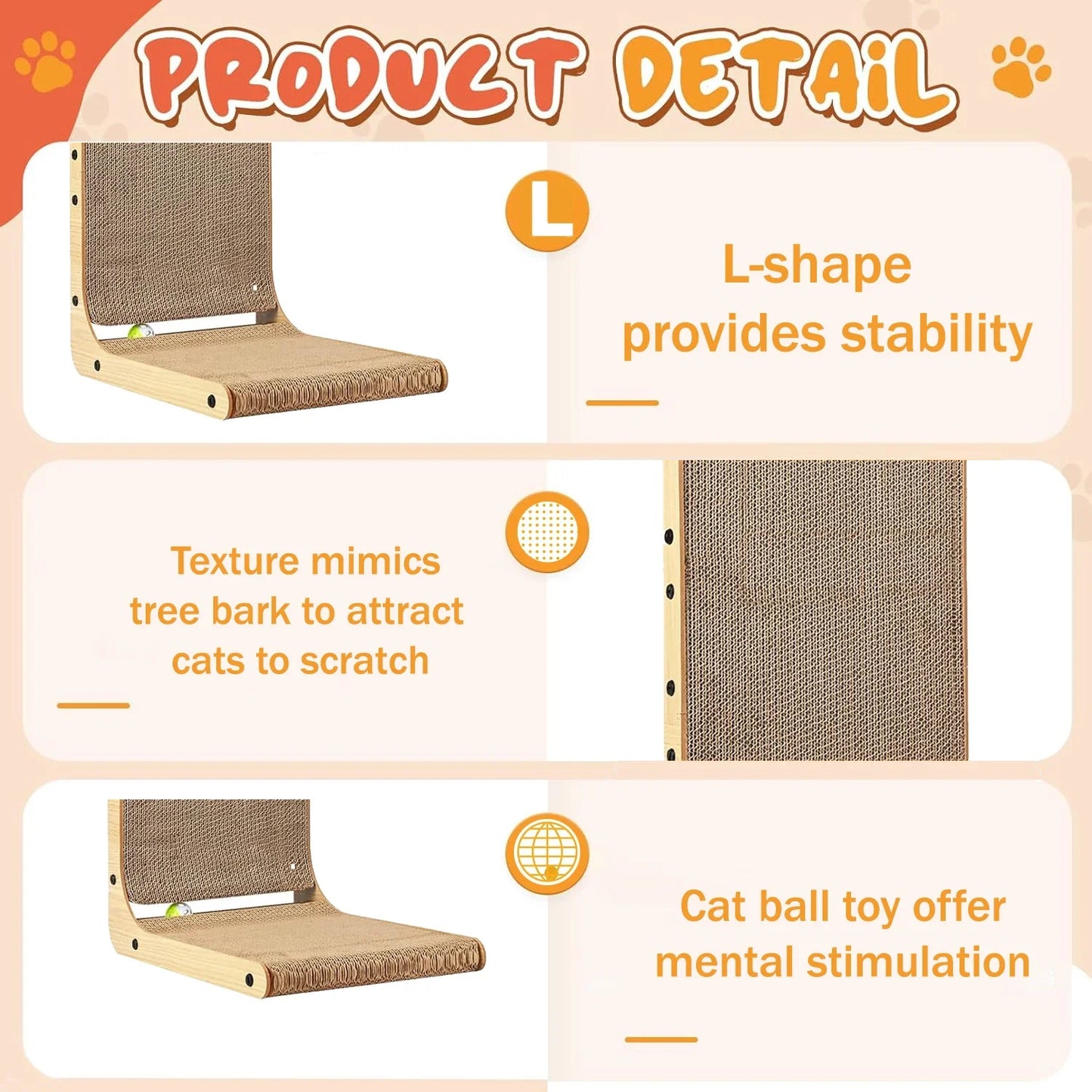 L Shape Cat Scratching Post For Indoor Use Cardboard 3 Layer