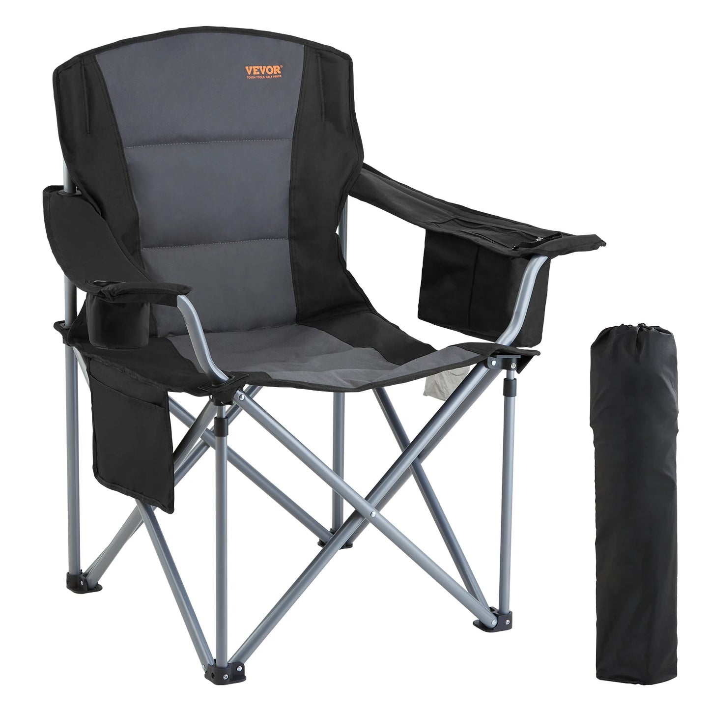 VEVOR Camping Folding Chair Quad Lumbar Back Support With Pockets