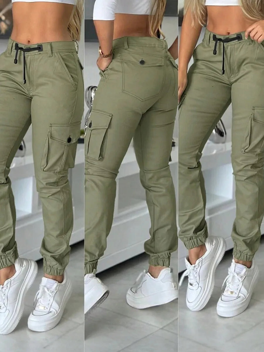 Slim Fit Cargo Pants With Pockets For Women