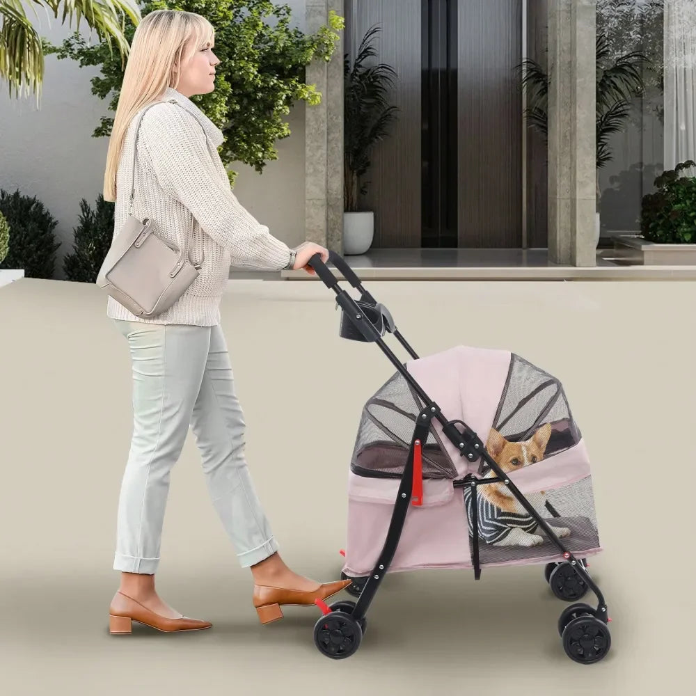 Pet Stroller With Four Wheels And Brakes For Pets Everyday