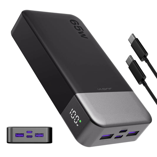 JUOVI J2931 65W 20000mAh Laptop Power Bank, Super Fast Charging Portable Charger for MacBook, iPad, iPhone, Samsung, Cell Phone