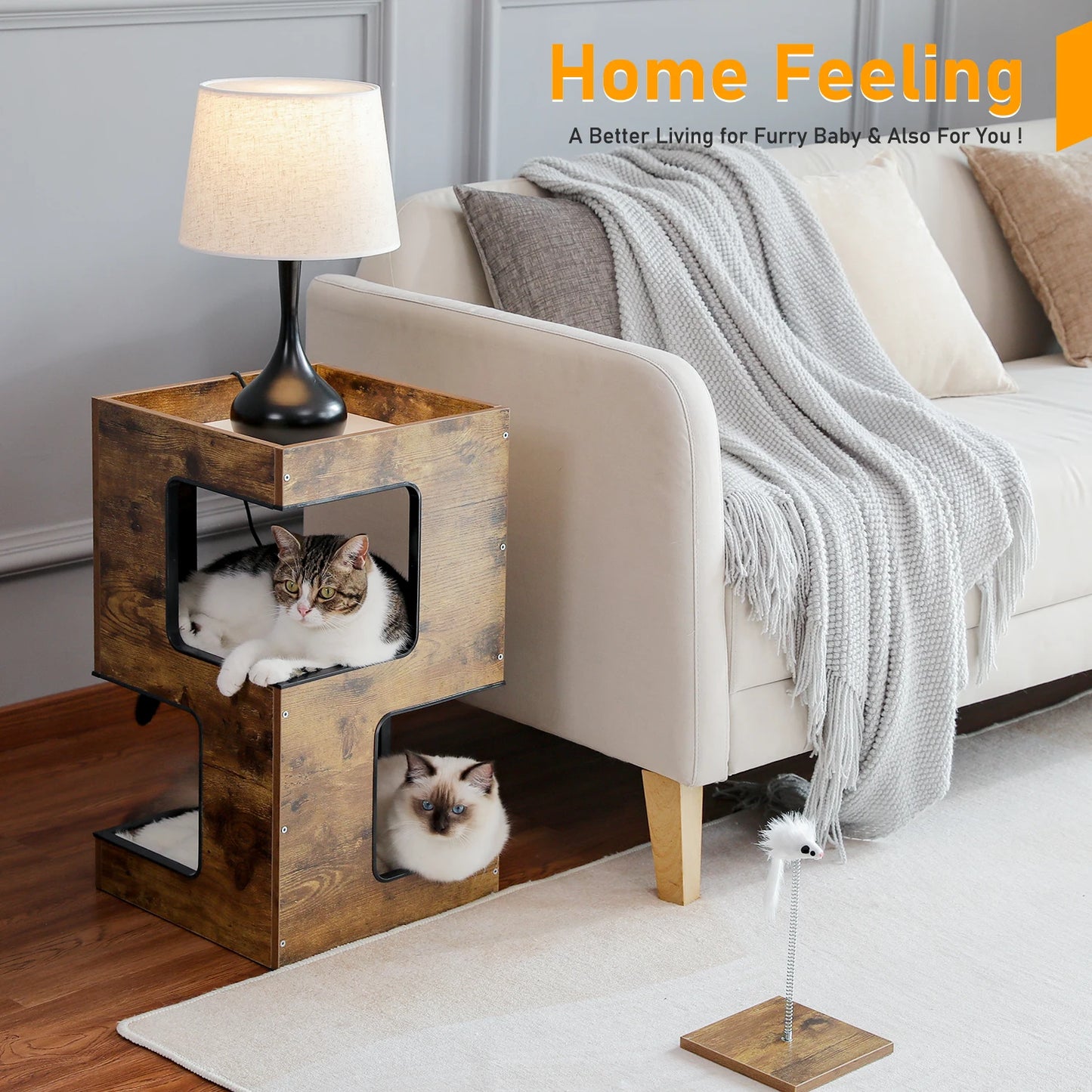 PAWZ Road Wood Cat Condo Tower With Scratching Pad Furniture