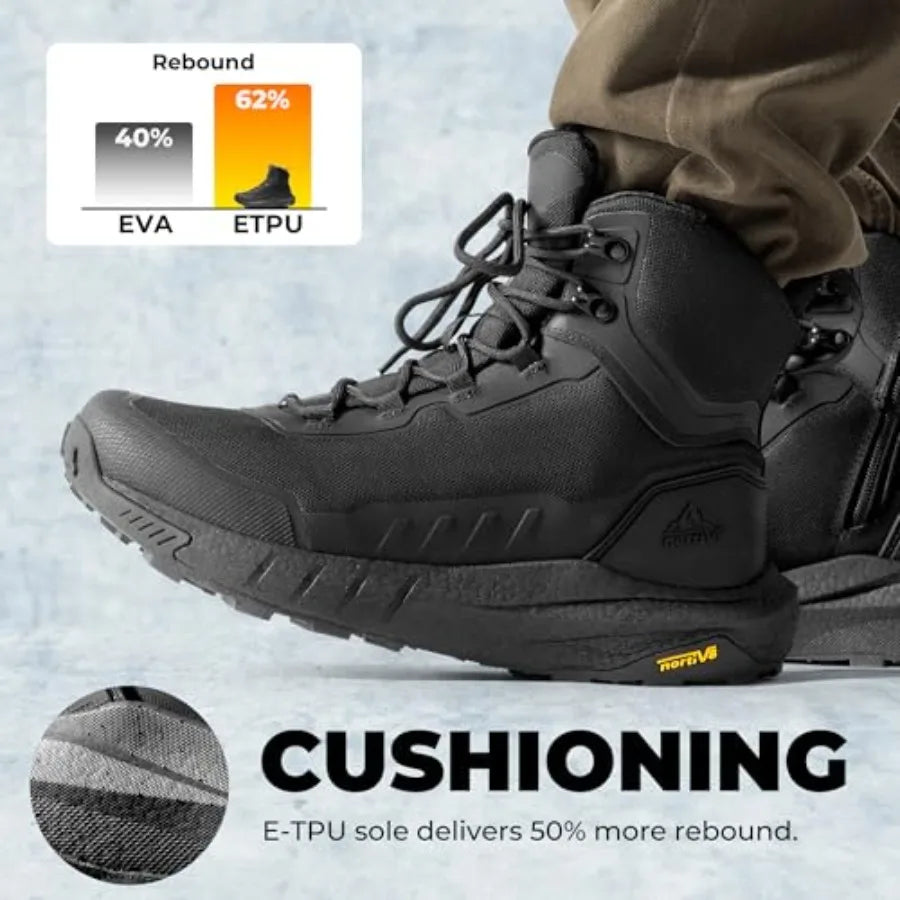 NORTIV 8 Tactical Hiking Boots With Cushioned Sole And Side Zip