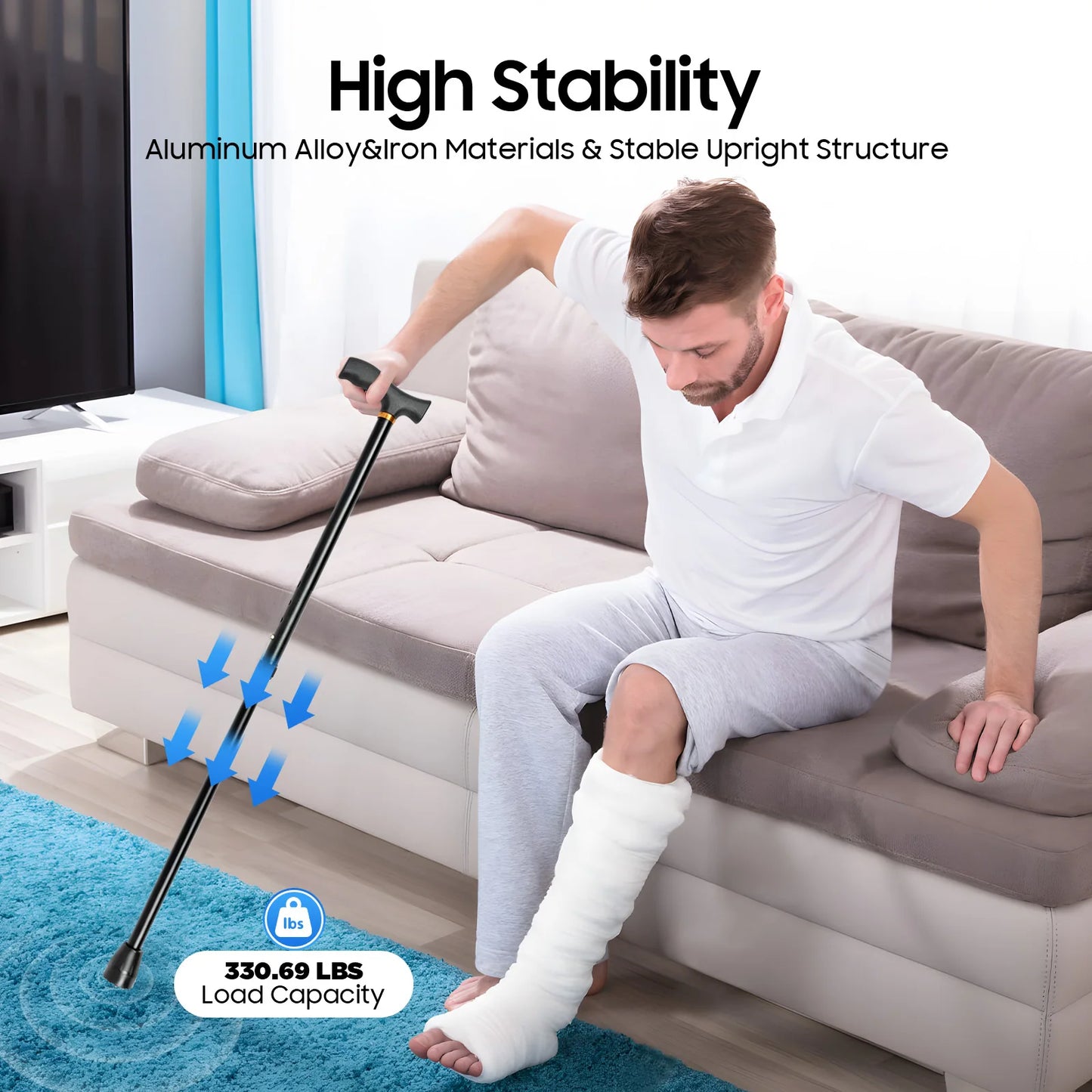 Bymaocar Four Leg Stair Assist Cane 2 In 1 Adjustable Mobility Aid