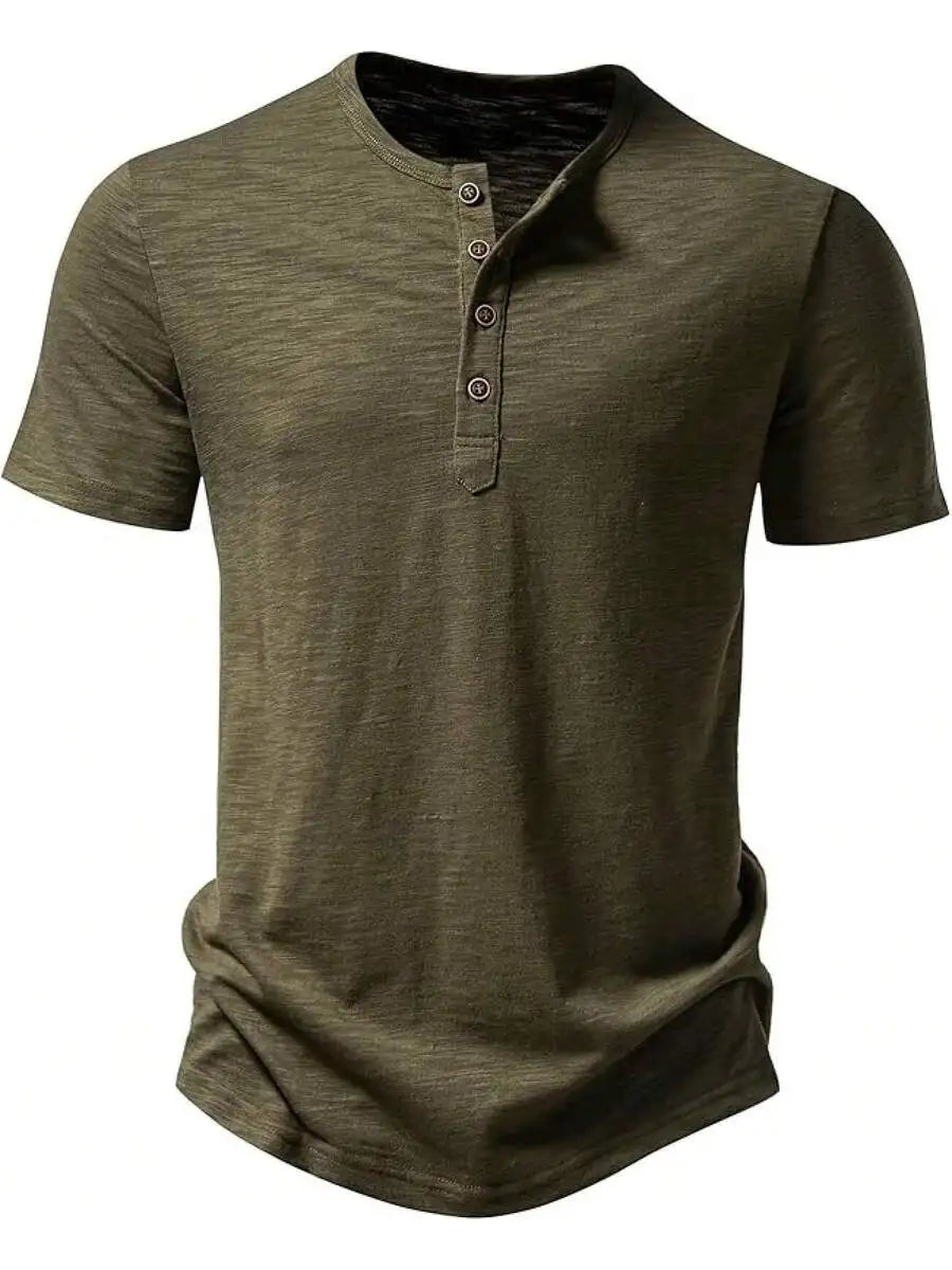 Mens Stretchy Short Sleeve Henley Tee Cotton Polyester Blend