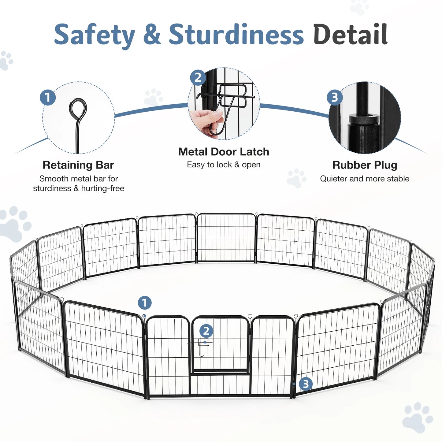 JHK Foldable Metal Dog Playpen 16Panel Indoor Outdoor Fence