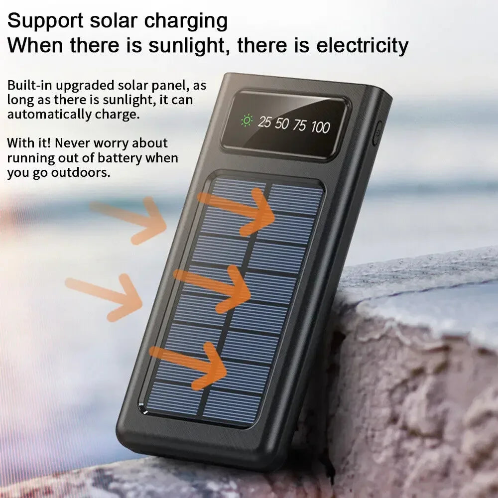 200000mAh Solar Power Bank  4-USB Cable Portable Charger Ultra-Large Capacity Mobile Power Suitable For Samsung Apple Huawei