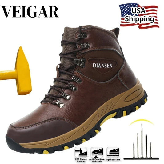 VEIGAR Waterproof Leather Safety Boots For Men Industrial Work