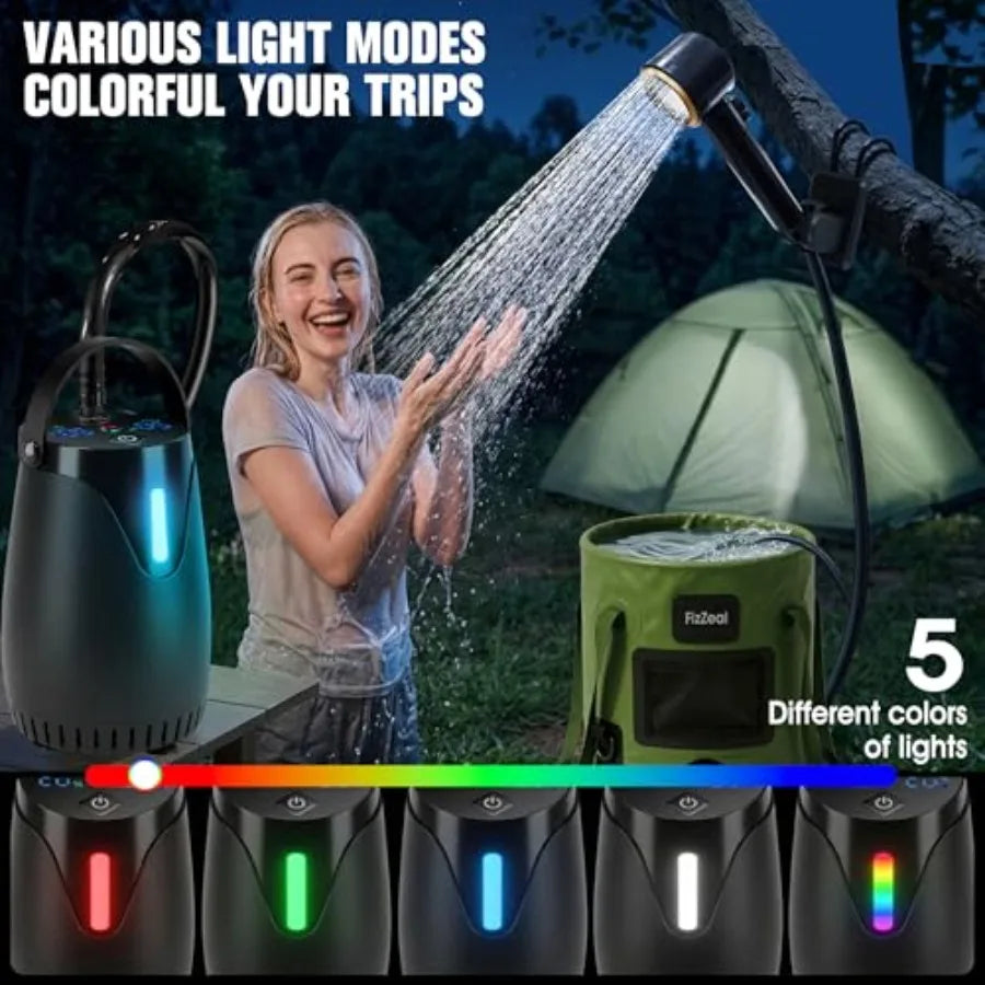 Portable Camping Shower With 8000mAh Battery Pump Foldable Bucket