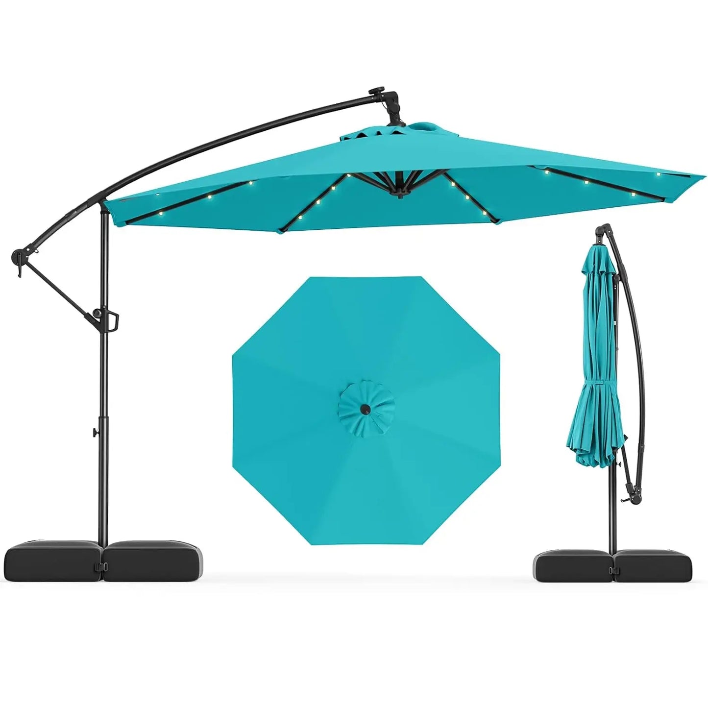 Solar Patio Offset Cantilever Umbrella With Base And LED Lights