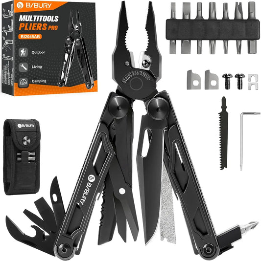 Stainless Steel Foldable Multi Tool with Upgraded Scissors, Screwdriver, Saw
