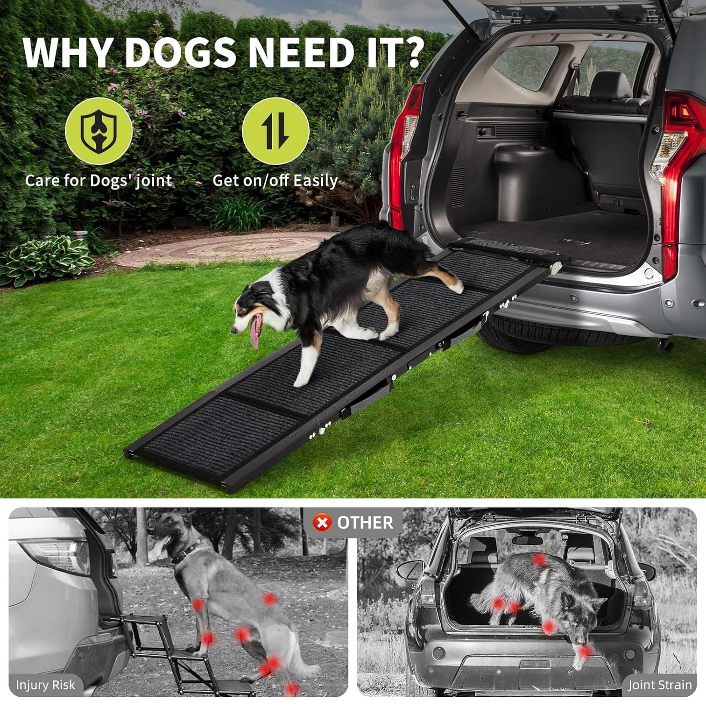 HiMISS Upgraded Folding Dog Ramp For Cars With Non Slip Surface Up To 250 Lbs