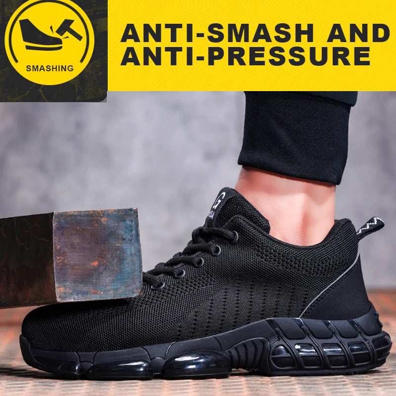 Men's Steel Toe Work Boots Breathable Lightweight Safety Shoes