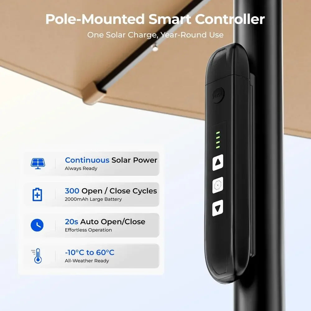 XMSJ Motorized Patio Umbrella With Base And Remote Solar Lights