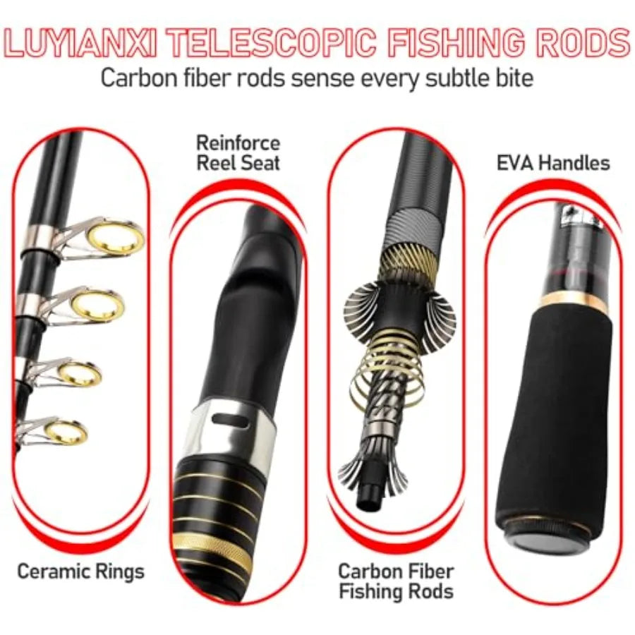 Telescopic Fishing Rod Combo With Spinning Reel Lures And Lines