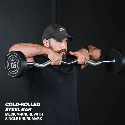 Titan Fitness Rubber Curl Fixed Barbells, Pre-Loaded Weight Bar for Strength Training & Weightlifting