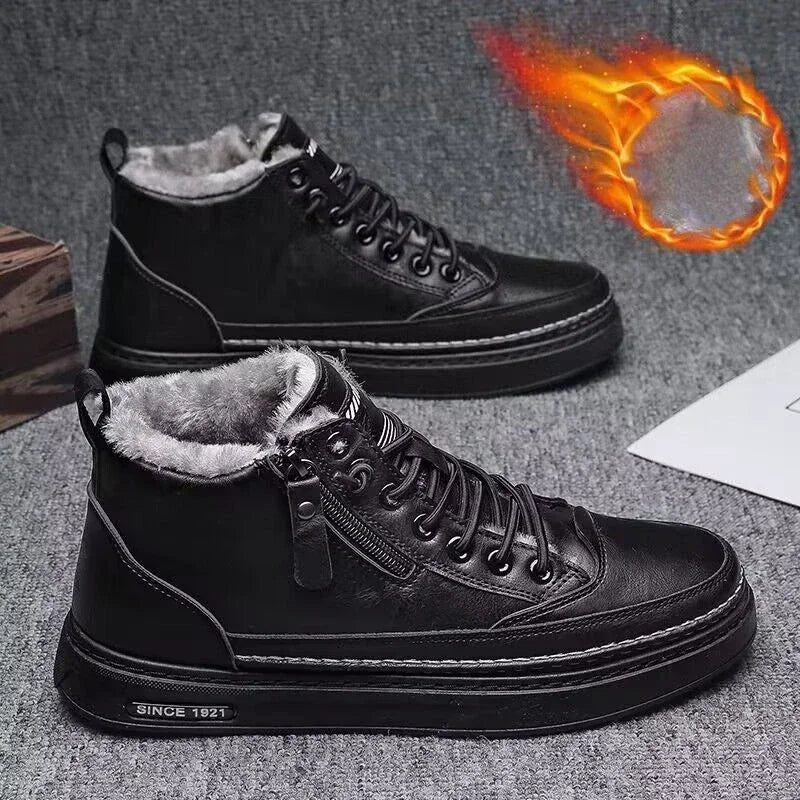 Mens Winter Warm Plush Lined Anti Slip Ankle Boots