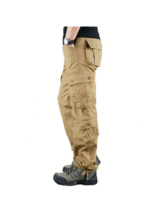 Men's 100% Cotton 8-Pocket Cargo Pants For Outdoor Hiking Travel