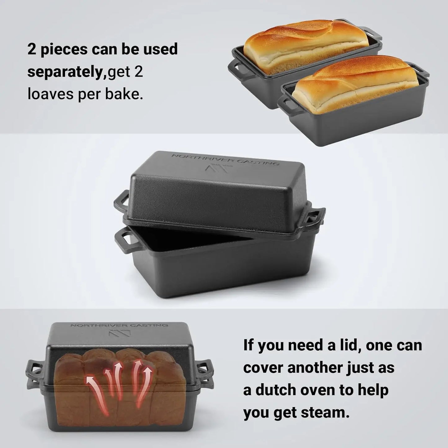 Cast Iron Loaf Pan With Lid For Even Baking Bread Cake Meatloaf