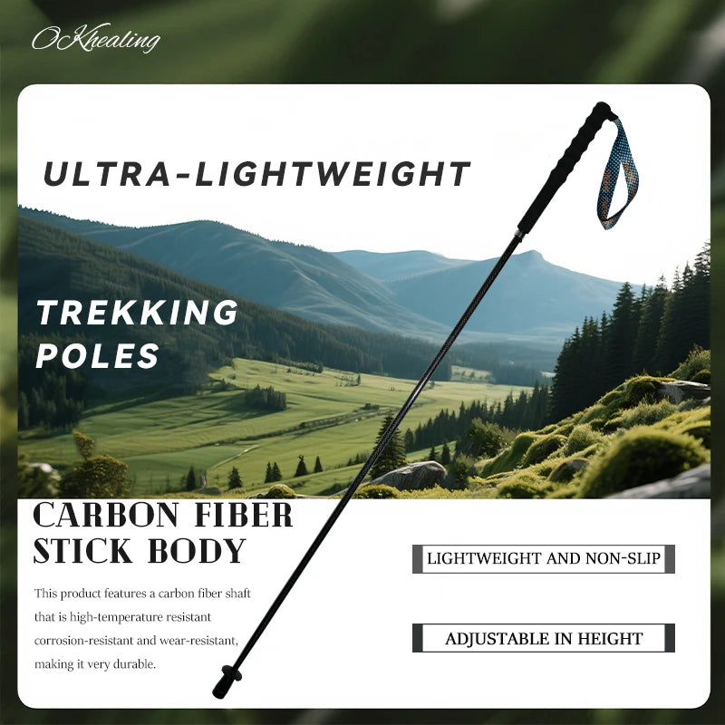 OKHEALING Lightweight T800 Carbon Fiber Hiking Trekking Poles Collapsible