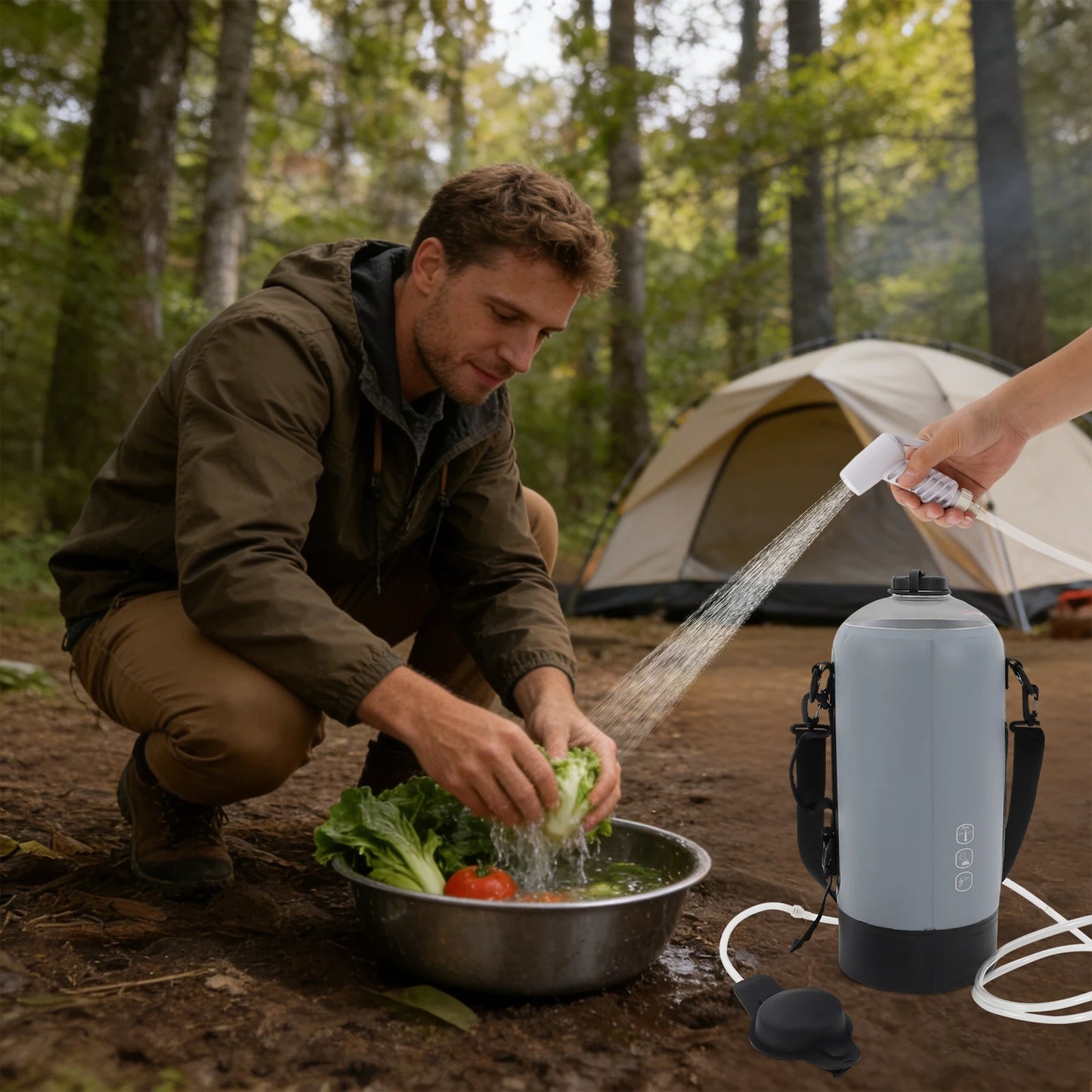 Bymaocar Portable Camp Shower With Air Pump For Outdoor Showering