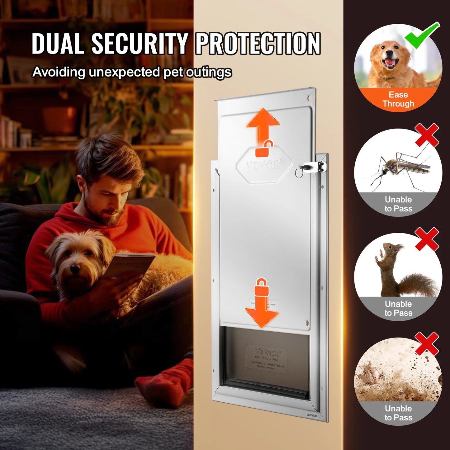 SucceBuy Pet Door Aluminum Frame With Lock And Weatherproof Flap