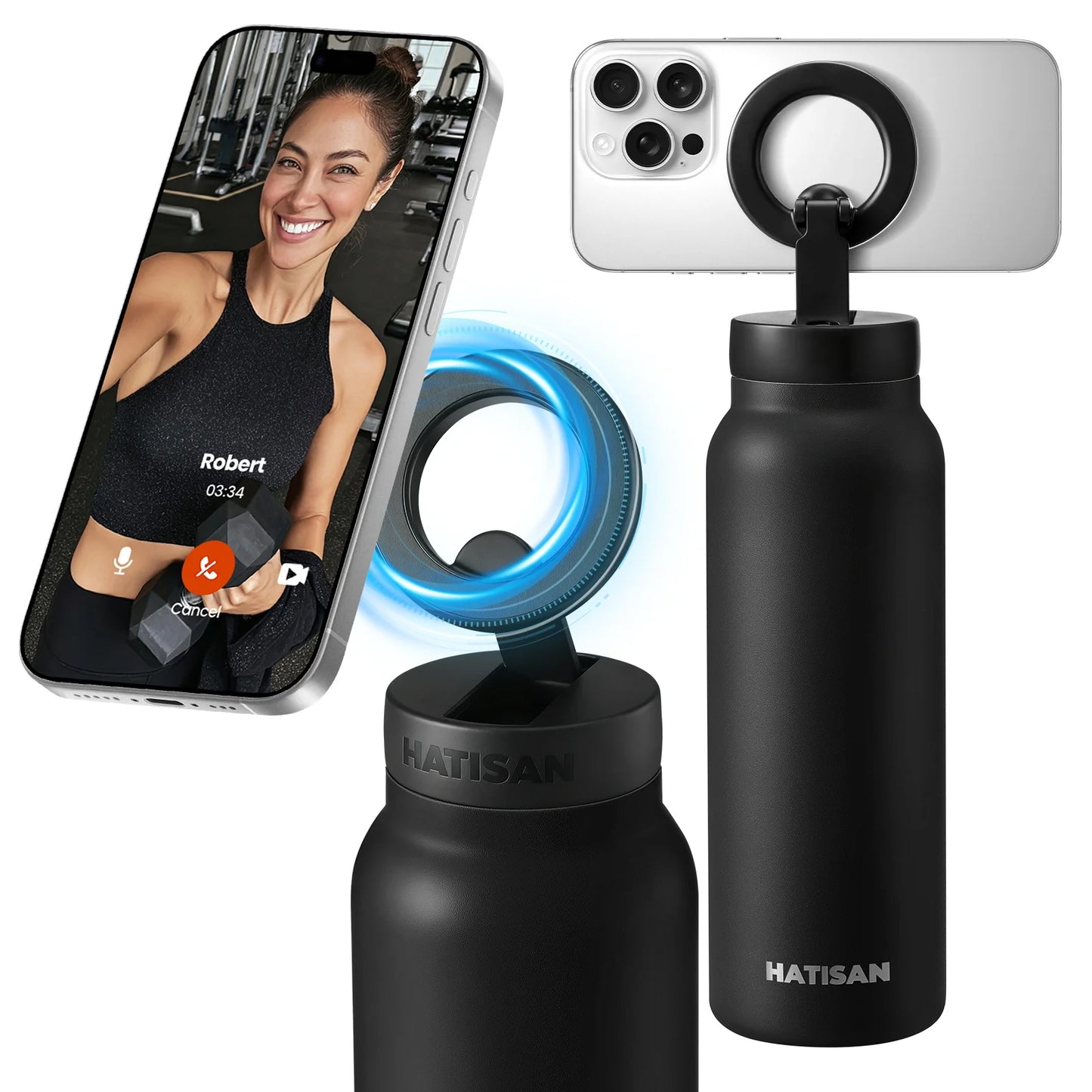 Insulated Stainless Steel Water Bottle With Magnetic Phone Holder