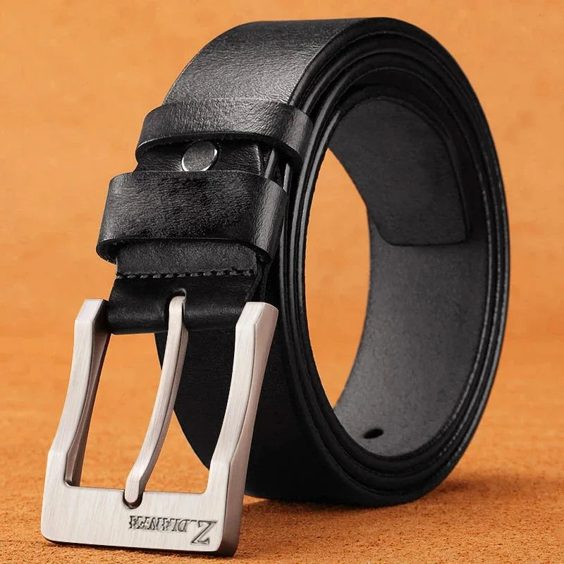 Genuine Leather Belt With Metal Buckle Cowhide Casual Style