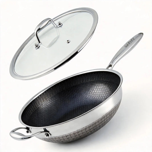 HiMISS Stainless Steel Wok Pan With Lid