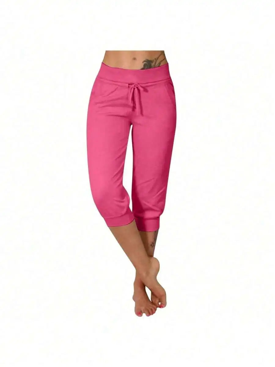 Women's Cotton Linen Drawstring Capri Pants Loose Casual Summer