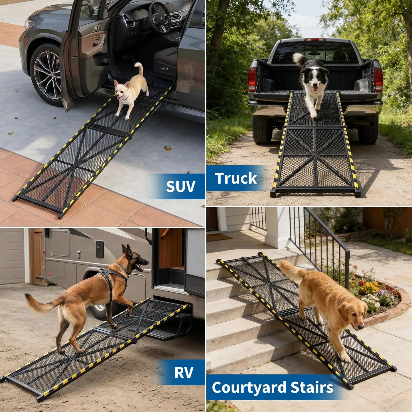 DishyKooker Folding Dog Ramp Heavy Duty Steel 300lb Capacity