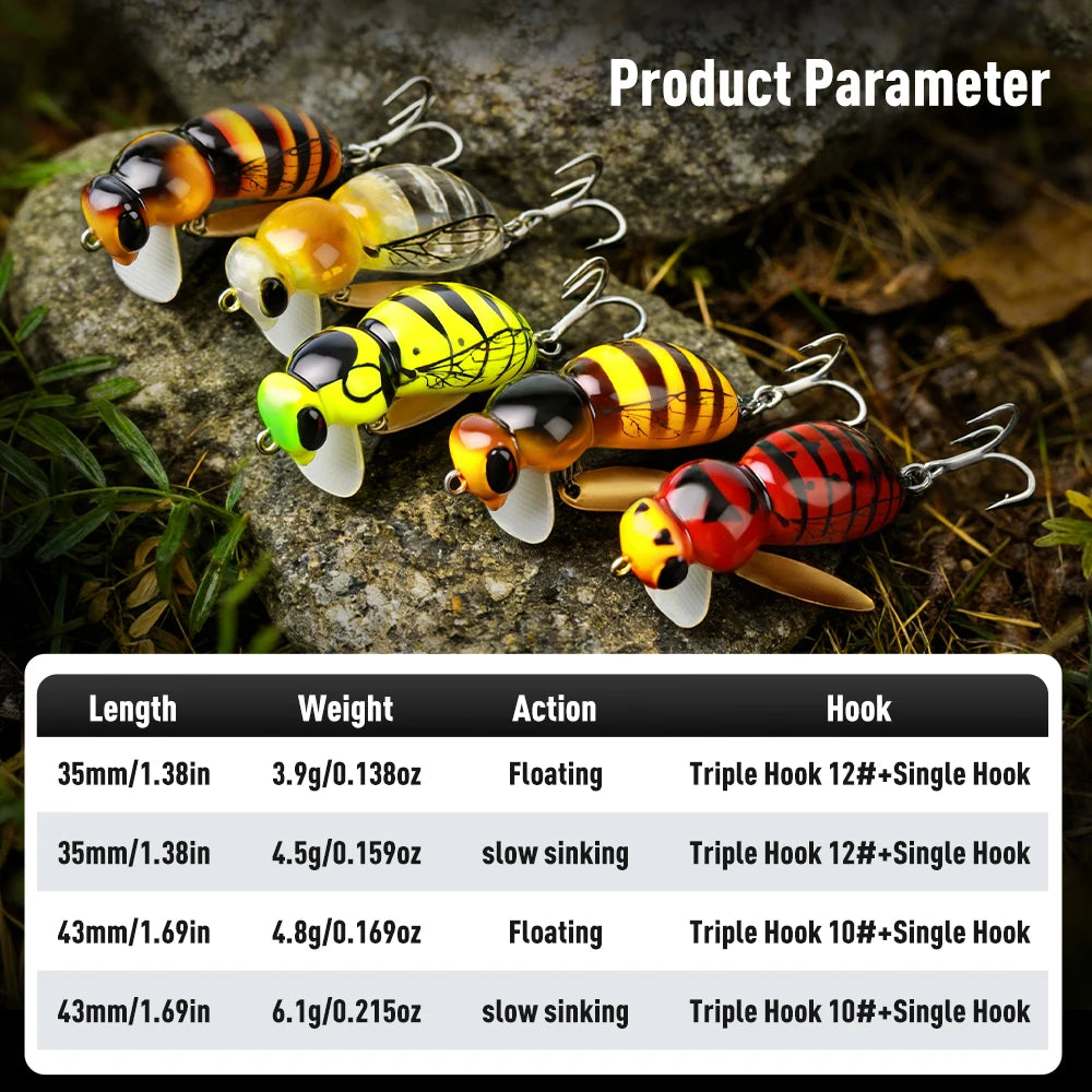 Kingdom Wasp Minnow Lure Set Of 3 Floating Spinner Wobblers