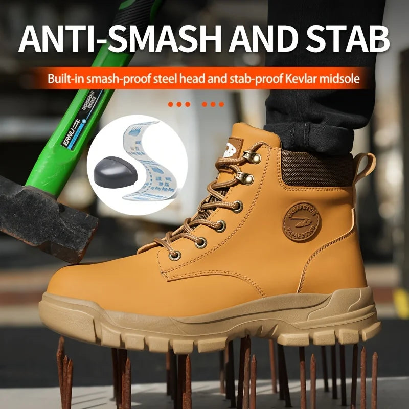 Men's Puncture-Proof Steel Toe Boots, Oil and Slip-Resistant