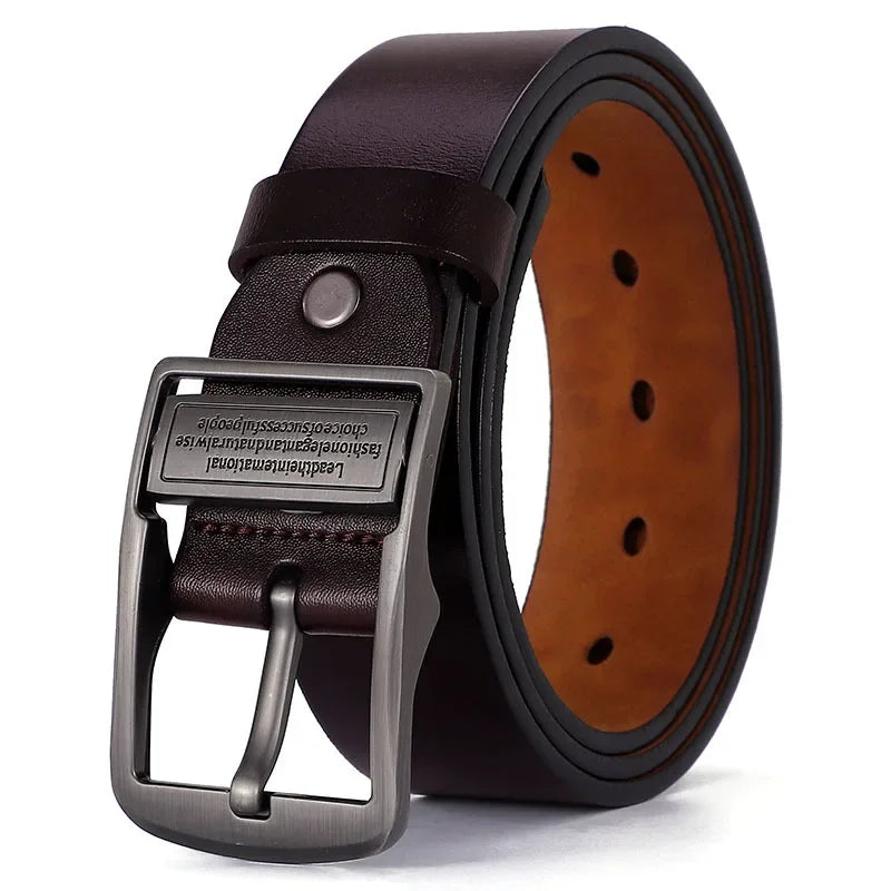 Genuine Cow Leather Mens Belt With Classic Pin Buckle