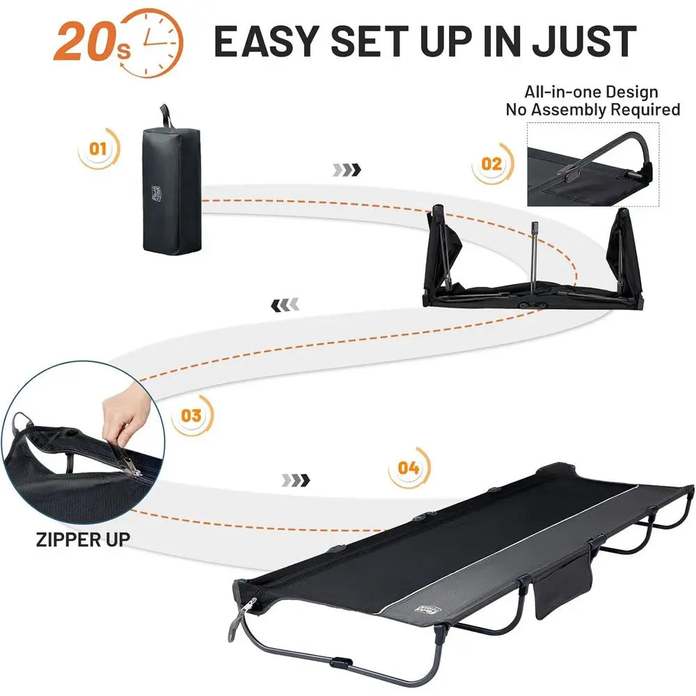 Lightweight Portable Camping Cot With Zipper Closure Carry Bag 225lbs