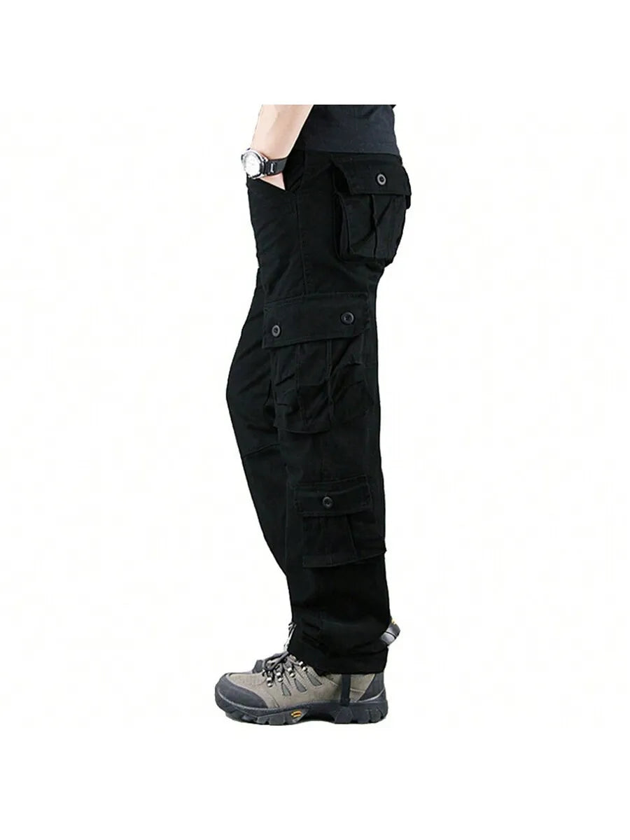 Men's 100% Cotton 8-Pocket Cargo Pants For Outdoor Hiking Travel