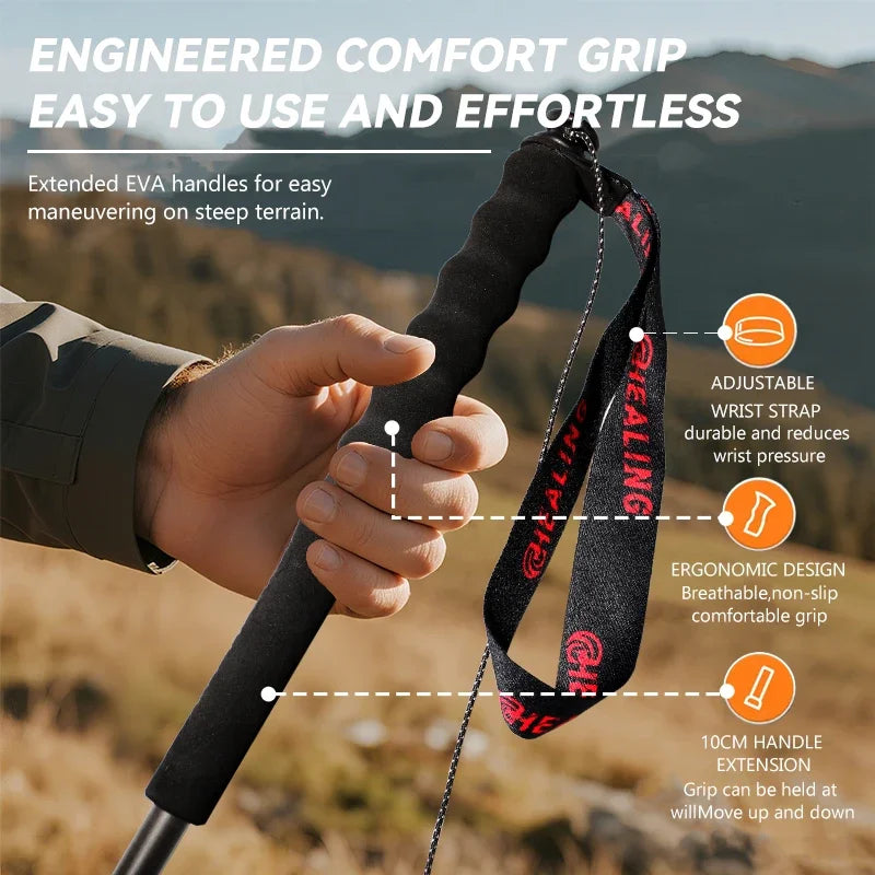 OKHEALING Ultralight Carbon Fiber Trekking Poles Foldable