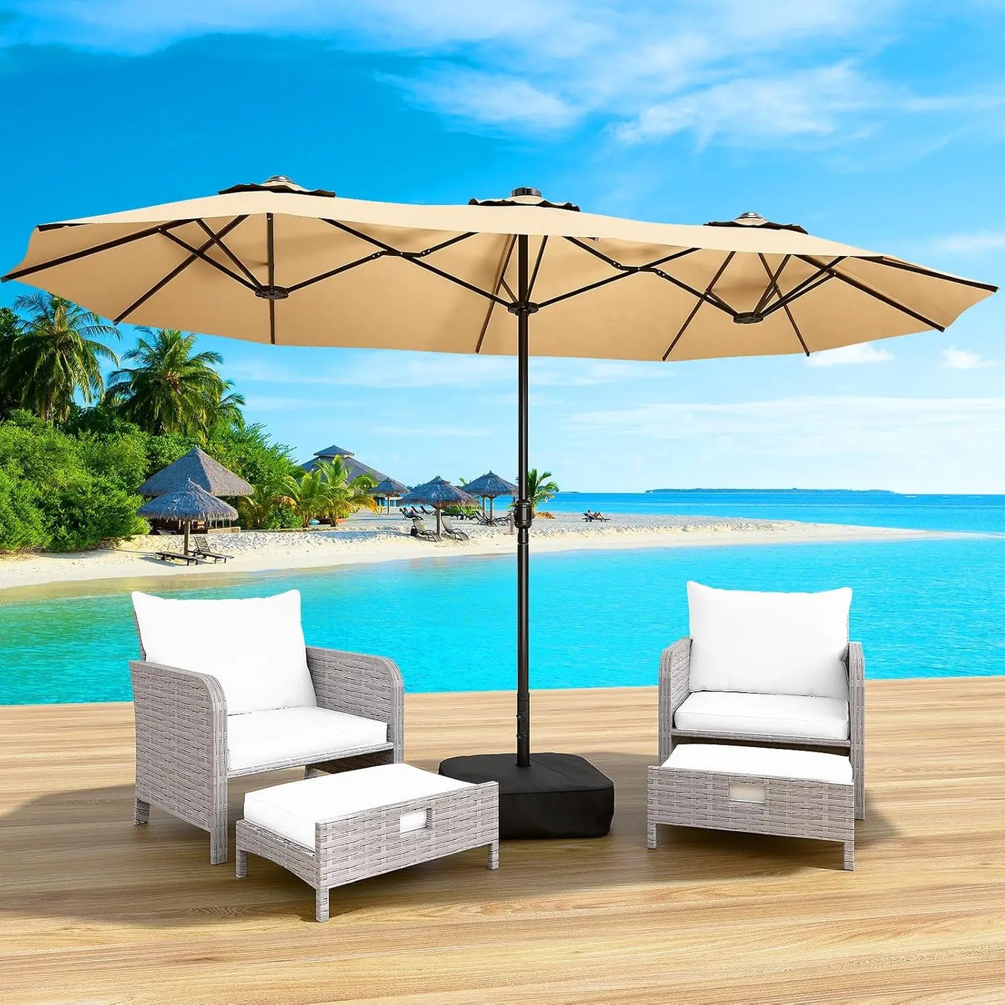 Double-Sided Patio Umbrella With Base Included For Outdoor Use