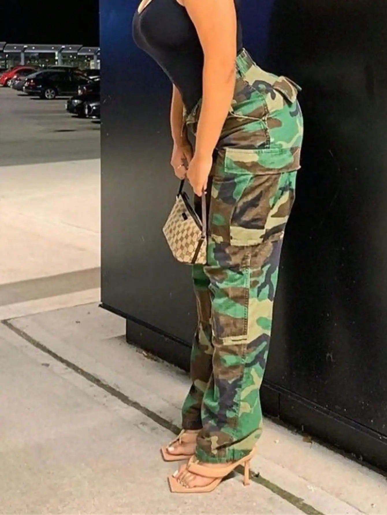 SDNGED CN Camouflage Cargo High Waist Pants With Pockets