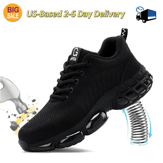 Men's Steel Toe Work Boots Breathable Lightweight Safety Shoes