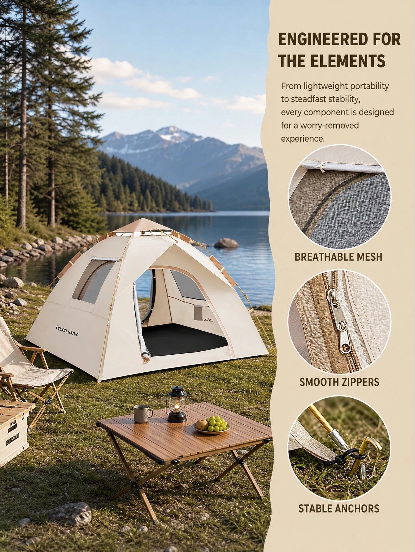 Automatic Pop Up Camping Tent Windproof Waterproof
