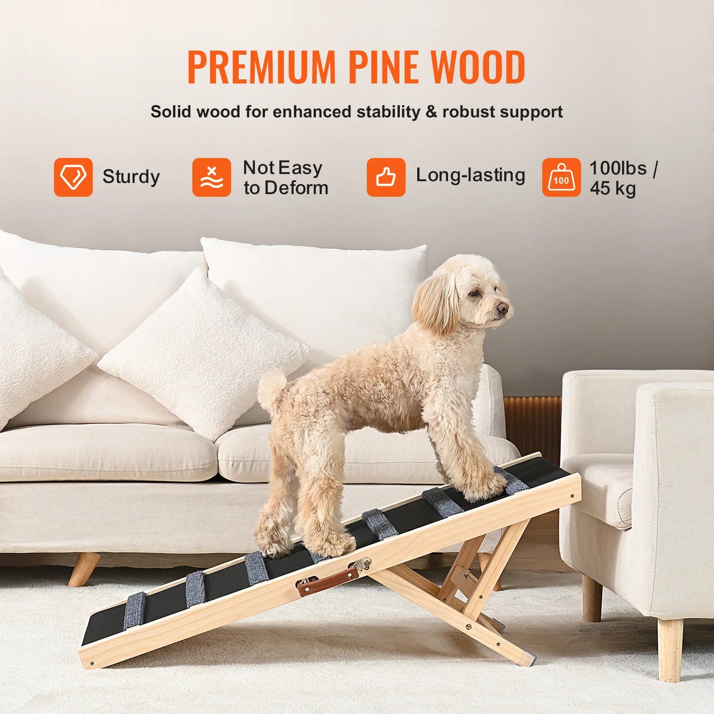 SucceBuy Folding Dog Ramp Anti Slip Wood Pet Stair For Sofa Car Bed