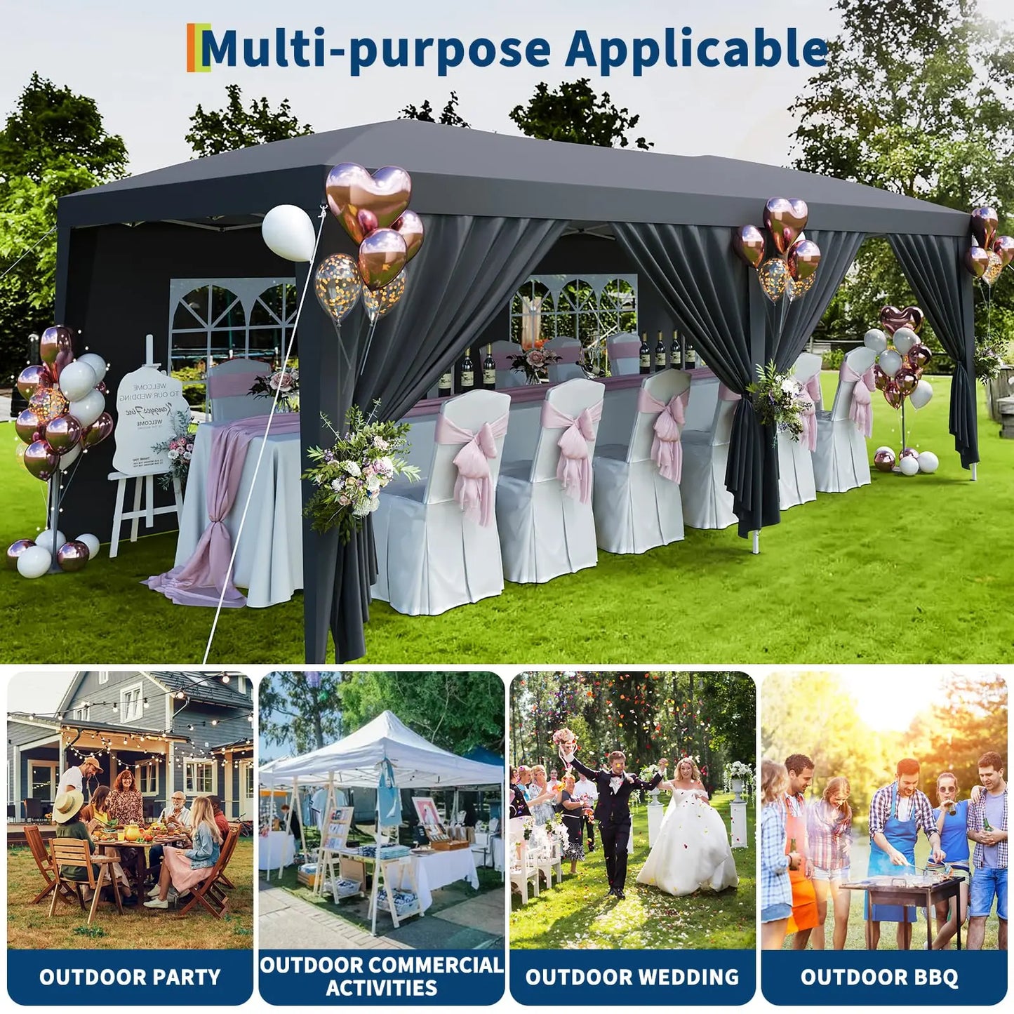HiMISS Heavy Duty Pop Up Canopy With Six Removable Sidewalls