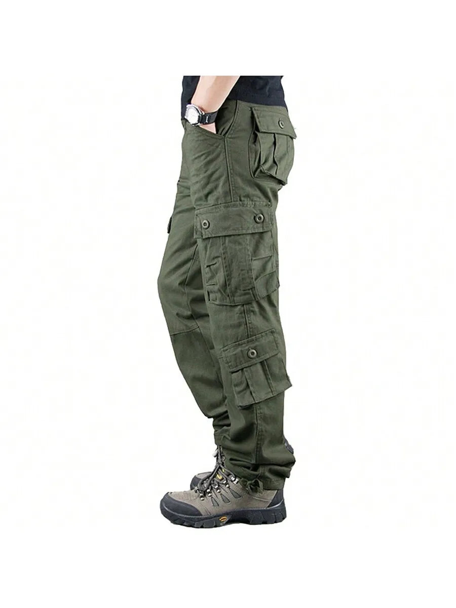 Men's 100% Cotton 8-Pocket Cargo Pants For Outdoor Hiking Travel