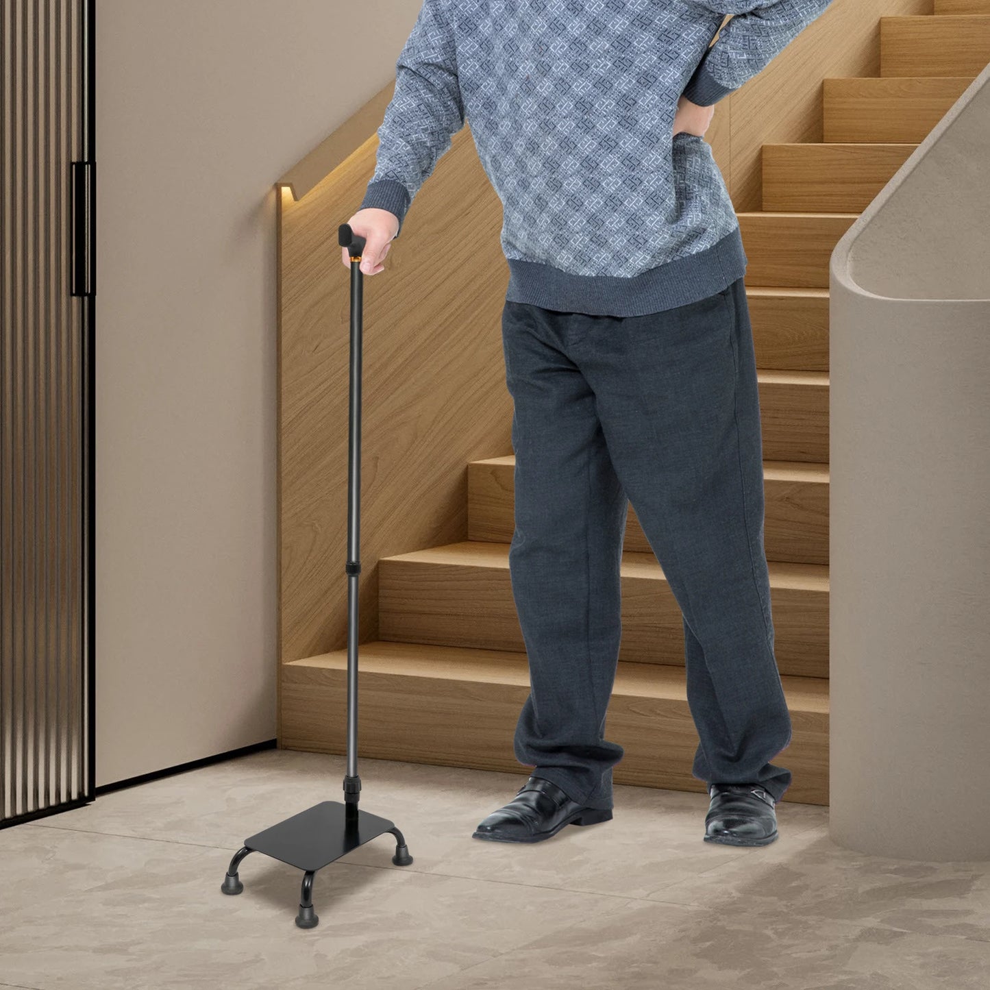 Bymaocar Four Leg Stair Assist Cane 2 In 1 Adjustable Mobility Aid