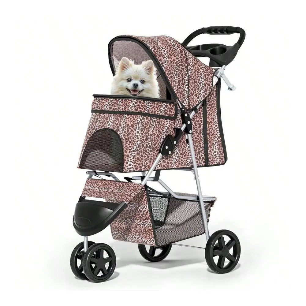 Dog Stroller For Pets With Weather Cover And Cup Holder
