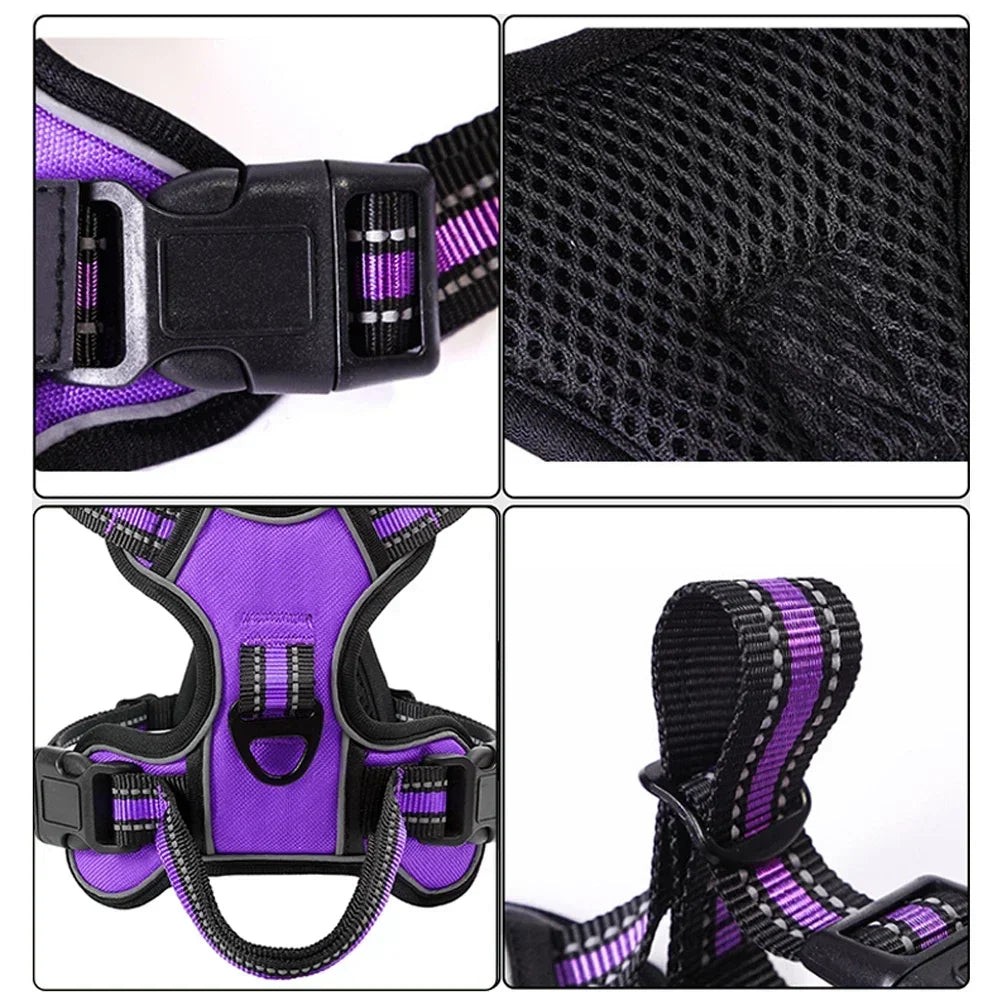 None CN Adjustable Nylon Dog Harness Reflective Soft Breathable No Pull