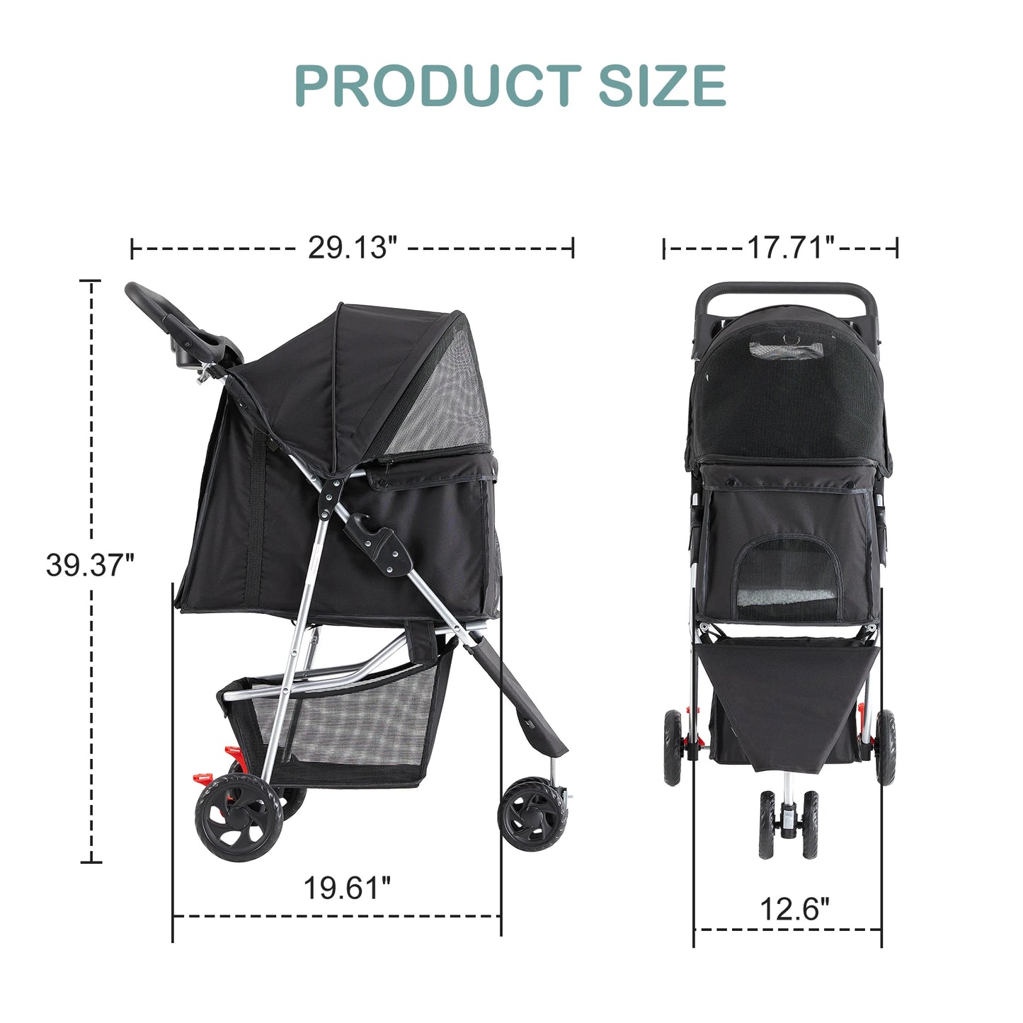 3 Wheel Foldable Pet Stroller for Small Dogs and Cats