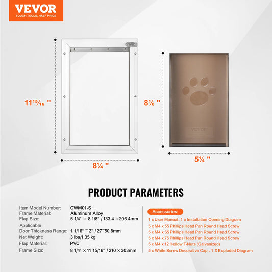 SucceBuy Pet Door Aluminum Frame With Lock System And Weatherproof Flap